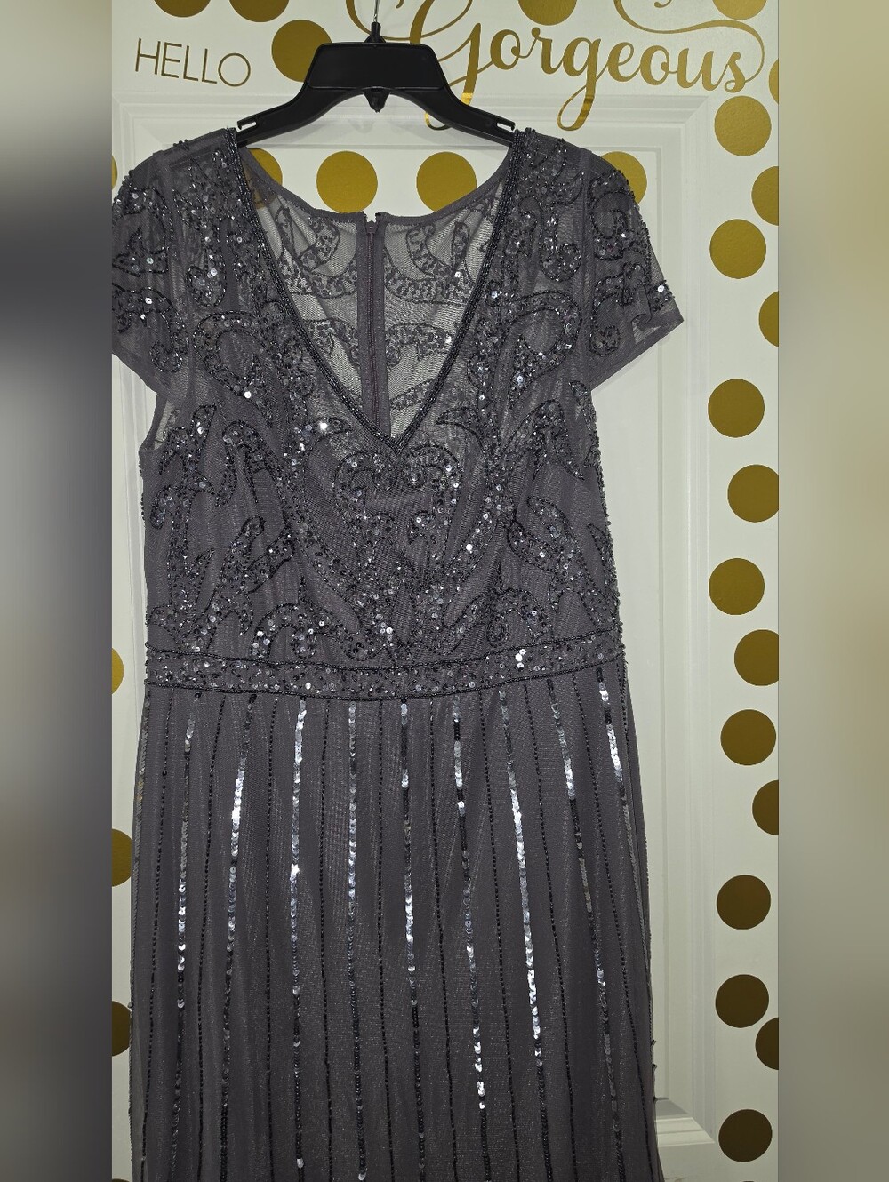 Adrinna Papell Embellished V-Neck Evening Gown - Picture 7 of 9